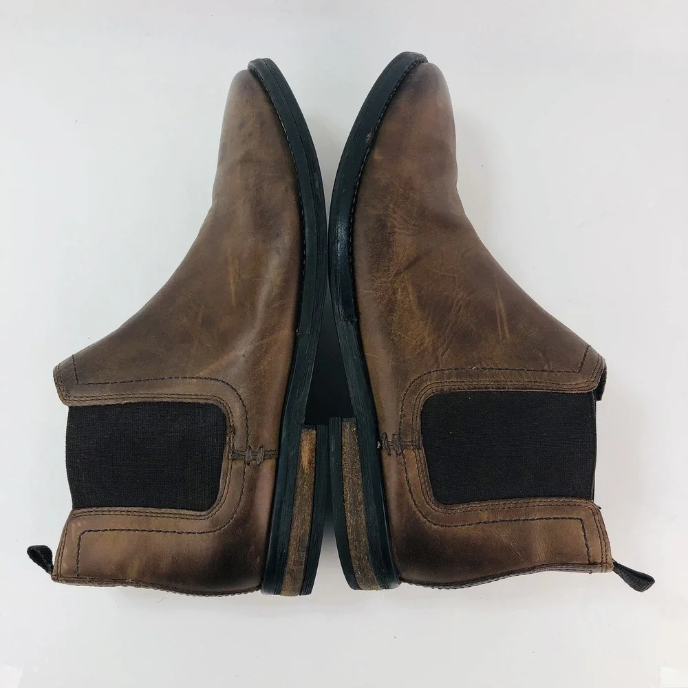 River Island Mens 8.5 Brown Leather Pull On Chelsea Ankle Boots Casual